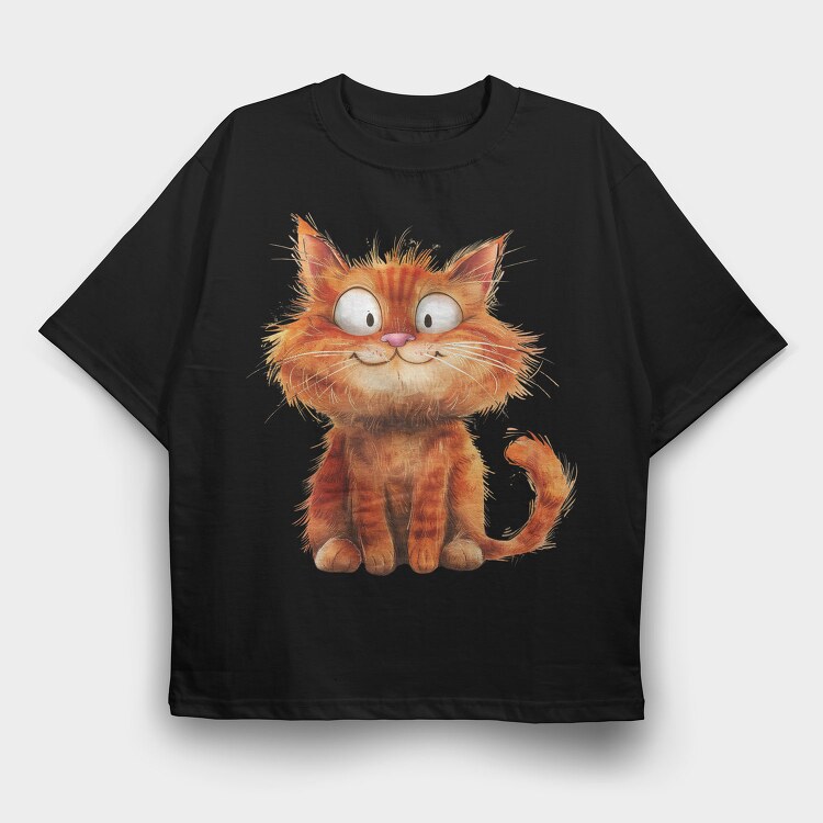 Fluffy Cheerful Cat, Tricou Oversize Barbati (Unisex)