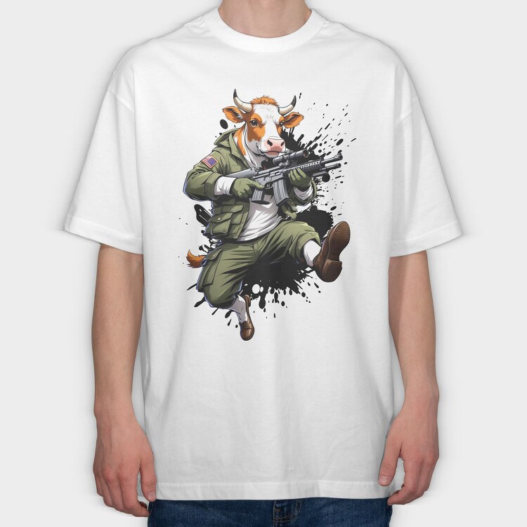 Armed Cow Character, Tricou Oversize Barbati (Unisex)