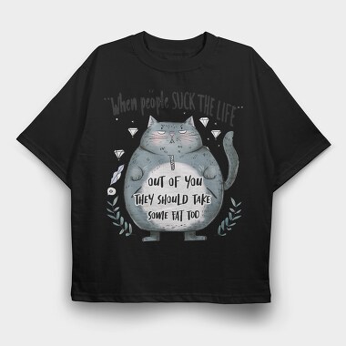 Fat Cat Sarcasm, Tricou Oversize Barbati (Unisex)