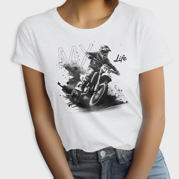 Motocross Rider Kicking Up Dirt Mx Life, Tricou Femei
