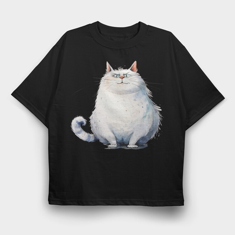 Fat Cat Sitting, Tricou Oversize Barbati (Unisex)
