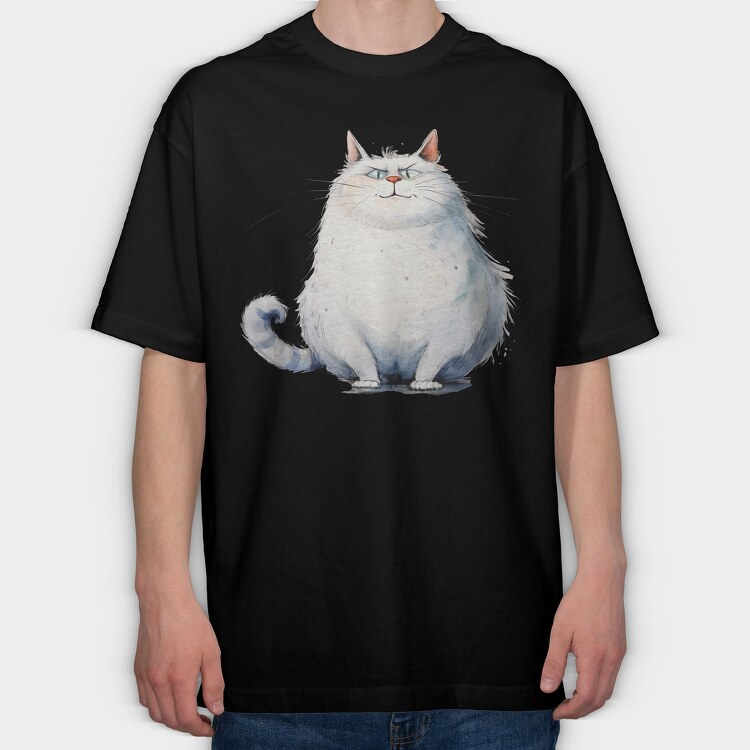 Fat Cat Sitting, Tricou Oversize Barbati (Unisex)