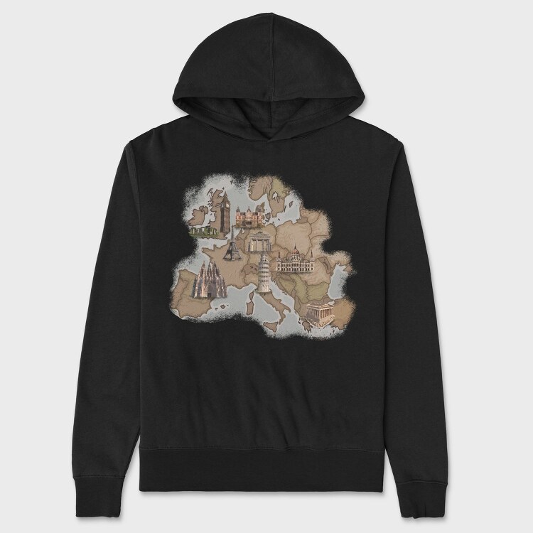 Europe Map, Hanorac Oversize Barbati (Unisex)