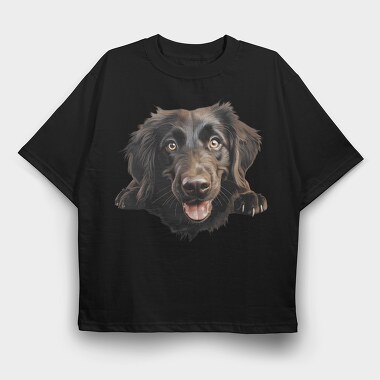 Flat Coated Retriever Peeking, Tricou Oversize Barbati (Unisex)