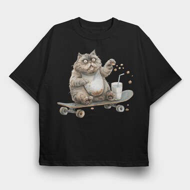 Fat Cat Skateboard, Tricou Oversize Barbati (Unisex)
