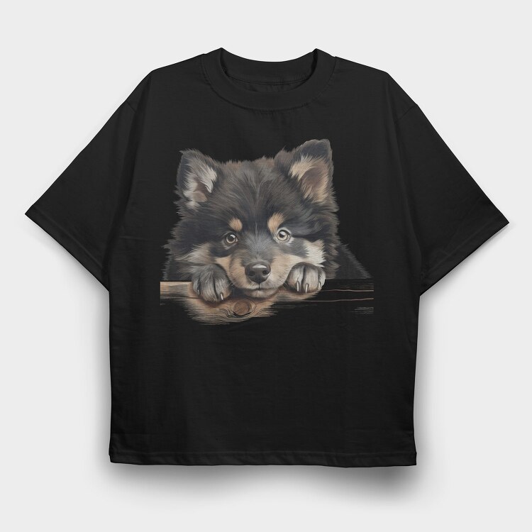 Finnish Lapphund Peeking, Tricou Oversize Barbati (Unisex)
