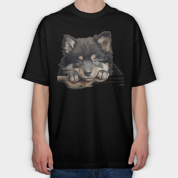 Finnish Lapphund Peeking, Tricou Oversize Barbati (Unisex)