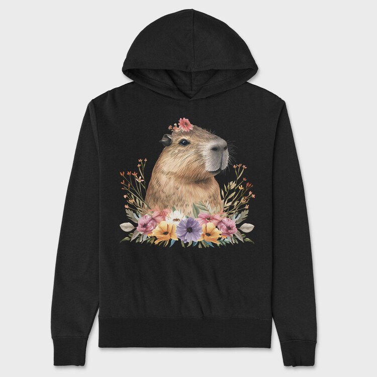 Flower Carrying Capybara, Hanorac Oversize Barbati (Unisex)