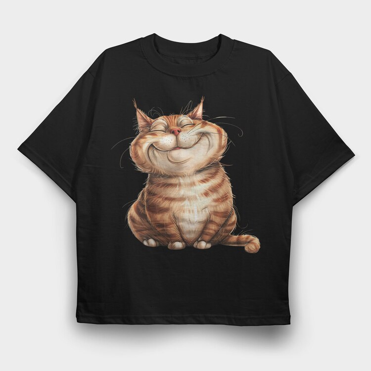 Fat Cat Smile, Tricou Oversize Barbati (Unisex)