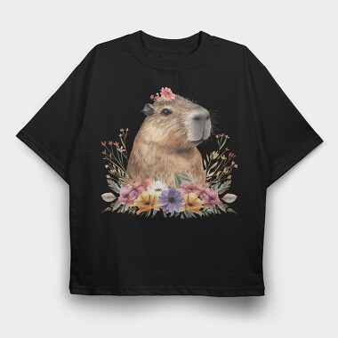 Flower Carrying Capybara, Tricou Oversize Barbati (Unisex)