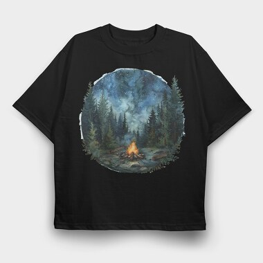 Forest Night Fire, Tricou Oversize Barbati (Unisex)
