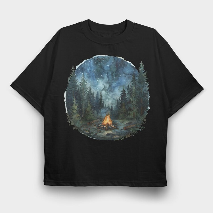 Forest Night Fire, Tricou Oversize Barbati (Unisex)