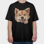 Finnish Spitz Peeking, Tricou Oversize Barbati (Unisex)
