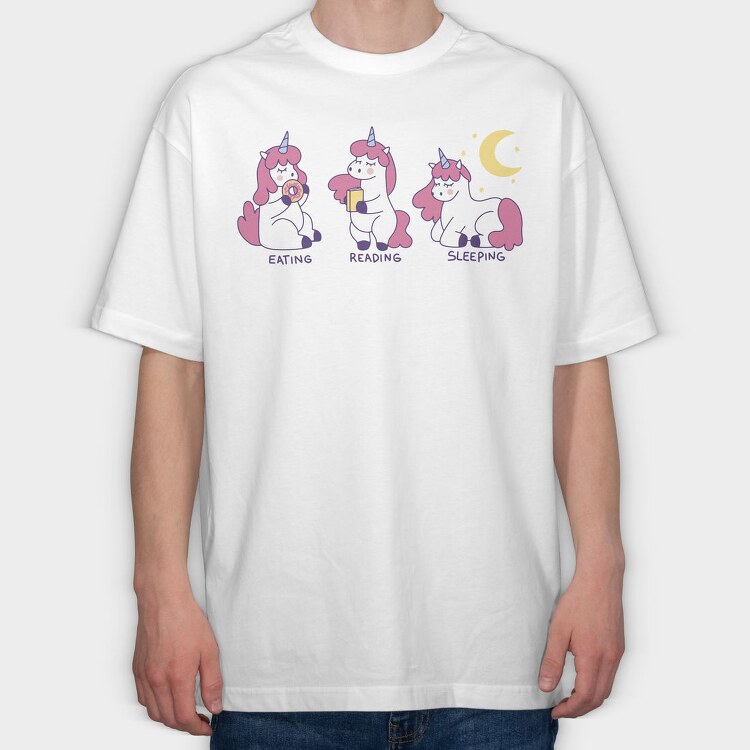 Eating Reading Sleeping Unicorn, Tricou Oversize Barbati (Unisex)