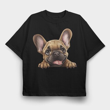 French Bulldog Peeking, Tricou Oversize Barbati (Unisex)