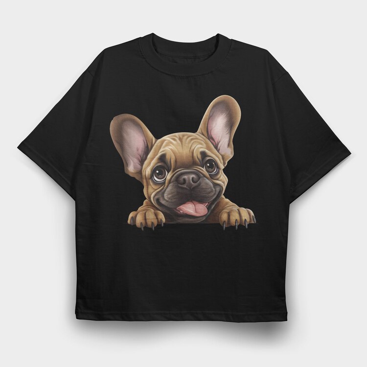 French Bulldog Peeking, Tricou Oversize Barbati (Unisex)