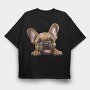 French Bulldog Peeking, Tricou Oversize Barbati (Unisex)