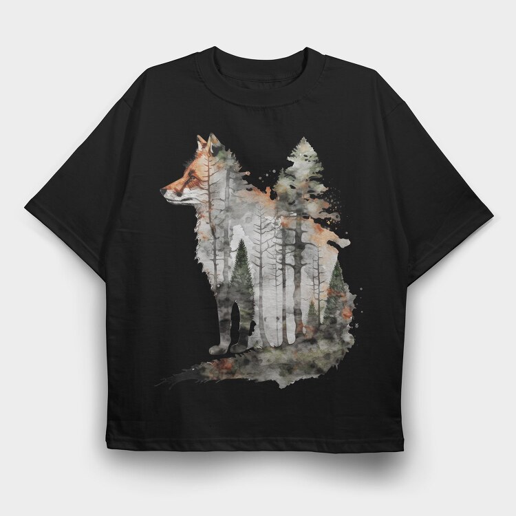 Fox Forest Silhouette, Tricou Oversize Barbati (Unisex)