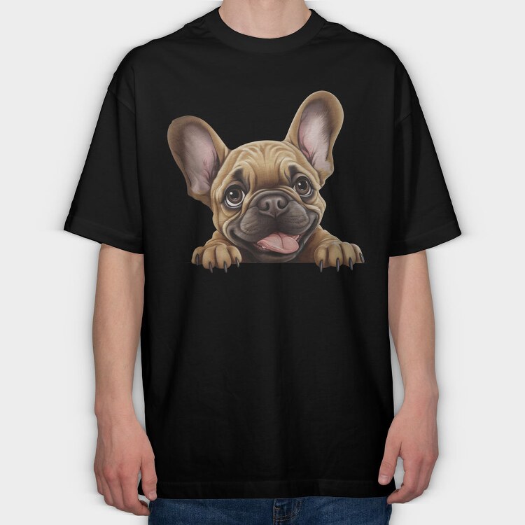 French Bulldog Peeking, Tricou Oversize Barbati (Unisex)