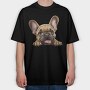 French Bulldog Peeking, Tricou Oversize Barbati (Unisex)