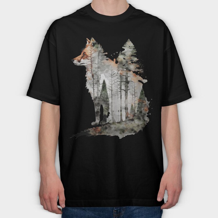 Fox Forest Silhouette, Tricou Oversize Barbati (Unisex)