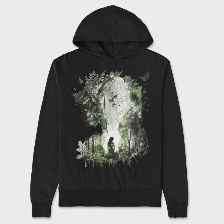 Forest Silhouette Girl, Hanorac Oversize Barbati (Unisex)