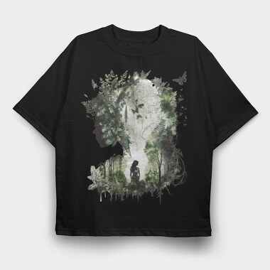 Forest Silhouette Girl, Tricou Oversize Barbati (Unisex)