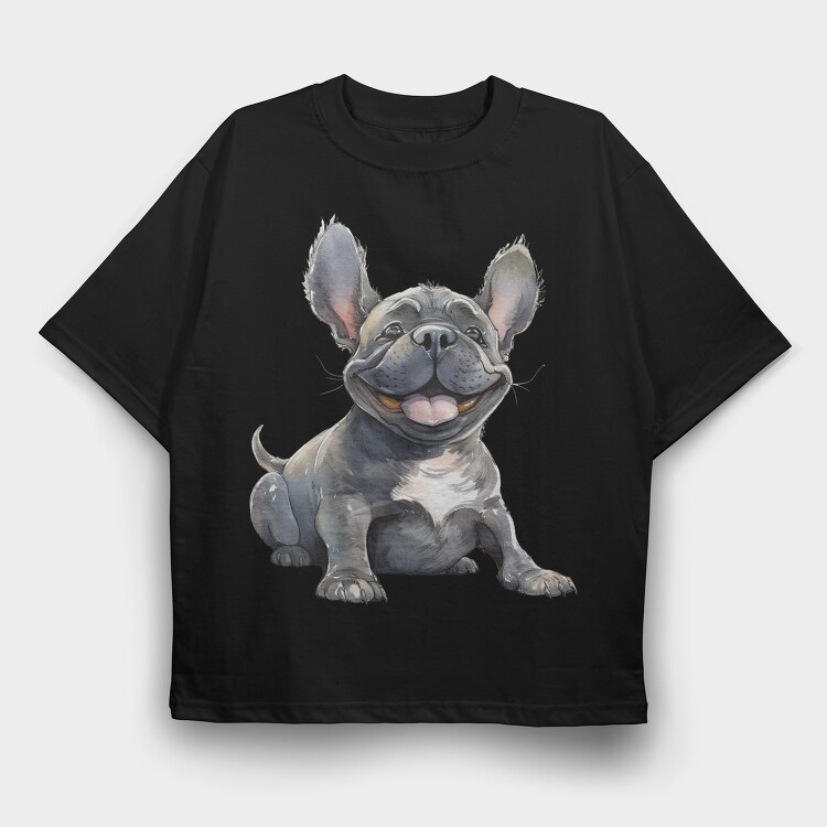 French Bulldog Smile, Tricou Oversize Barbati (Unisex)
