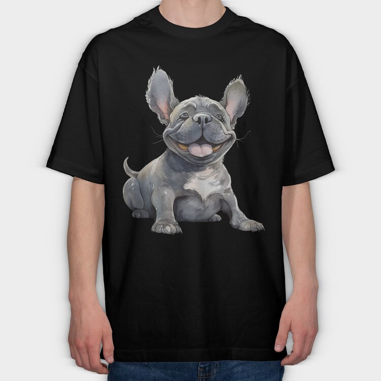 French Bulldog Smile, Tricou Oversize Barbati (Unisex)