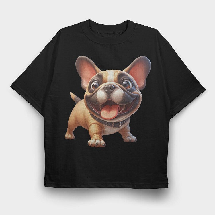 Frenchie Smiling Face, Tricou Oversize Barbati (Unisex)