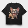 Frenchie Smiling Face, Tricou Oversize Barbati (Unisex)