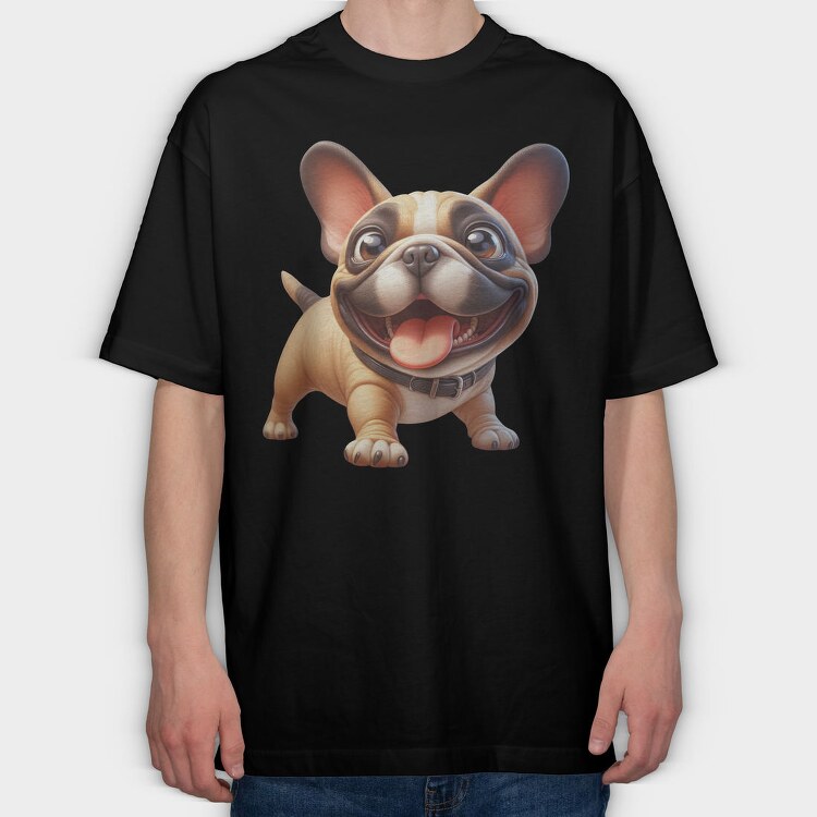 Frenchie Smiling Face, Tricou Oversize Barbati (Unisex)