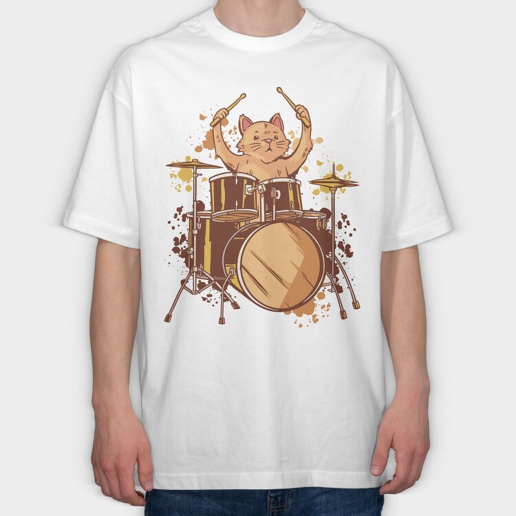 Drummer Cat, Tricou Oversize Barbati (Unisex)