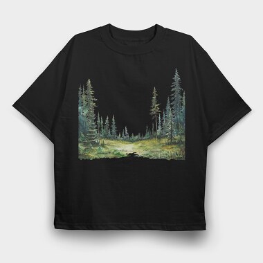 Forest Trees Silhouette, Tricou Oversize Barbati (Unisex)