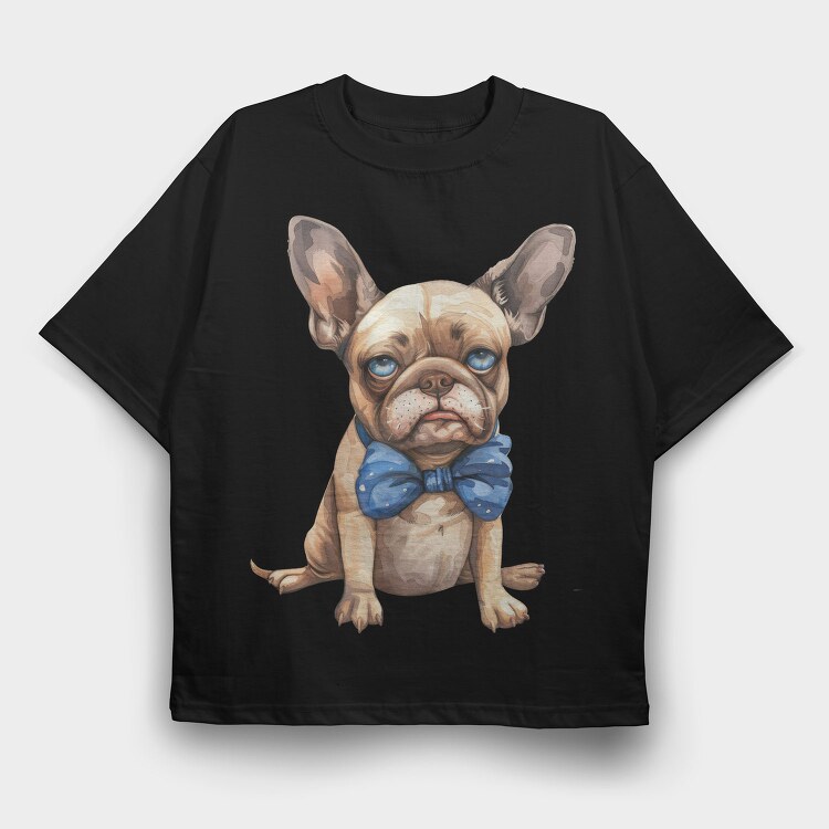 French Bulldog Bowtie, Tricou Oversize Barbati (Unisex)