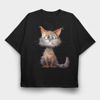 Fuzzy Cat Face, Tricou Oversize Barbati (Unisex)