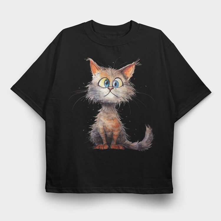 Fuzzy Cat Face, Tricou Oversize Barbati (Unisex)