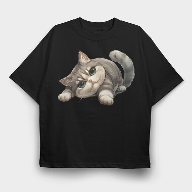 Fuzzy Feline Grin, Tricou Oversize Barbati (Unisex)