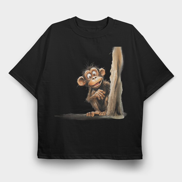 Funny Monkey Peek, Tricou Oversize Barbati (Unisex)