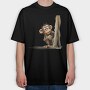 Funny Monkey Peek, Tricou Oversize Barbati (Unisex)