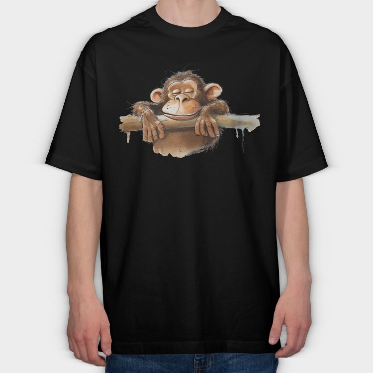 Funny Monkey Peeking, Tricou Oversize Barbati (Unisex)