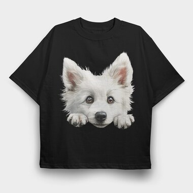 Japanese Spitz Peeking Face, Tricou Oversize Barbati (Unisex)