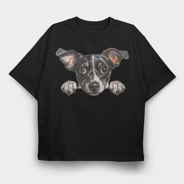 Japanese Terrier Peeking, Tricou Oversize Barbati (Unisex)