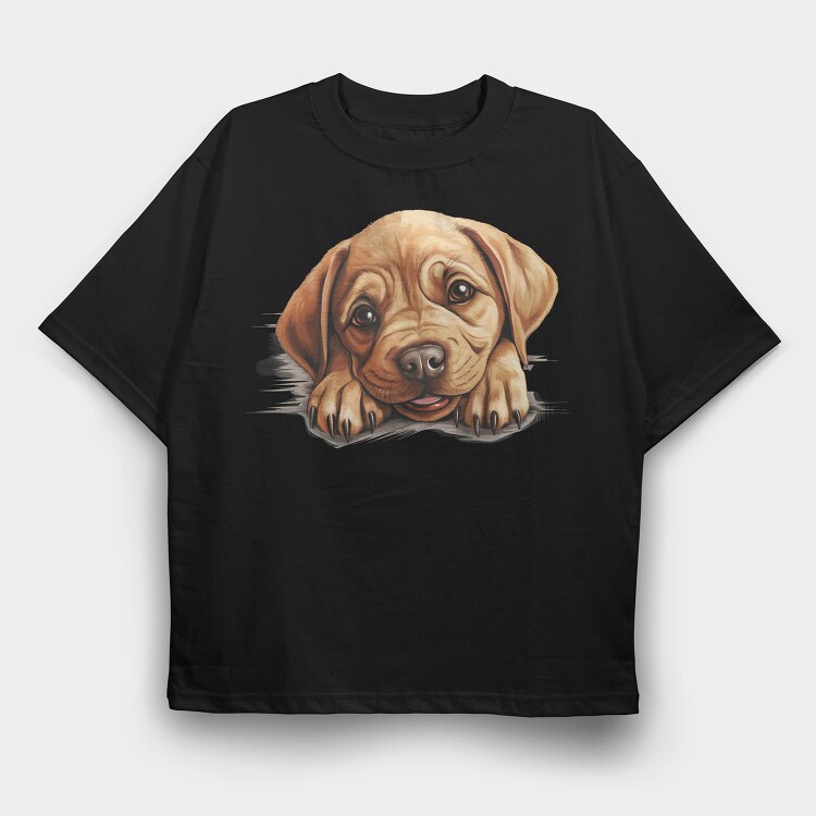Labrador Bulldog Peeking, Tricou Oversize Barbati (Unisex)