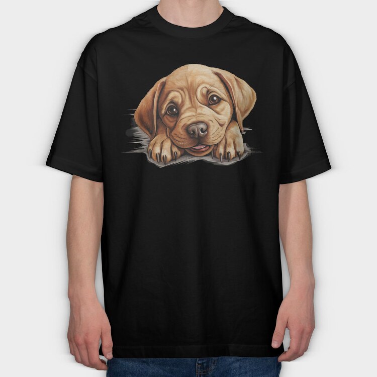 Labrador Bulldog Peeking, Tricou Oversize Barbati (Unisex)