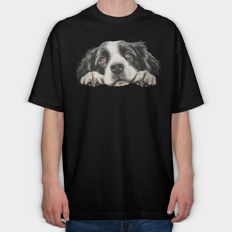 Landseer Peeking Face, Tricou Oversize Barbati (Unisex)