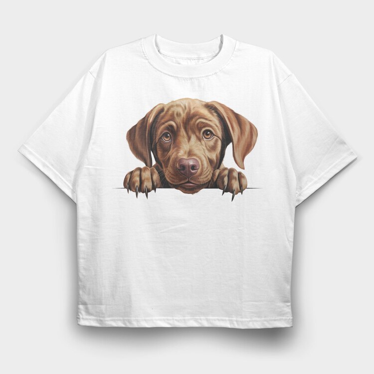 Labrador Retriever Peeking, Tricou Oversize Barbati (Unisex)