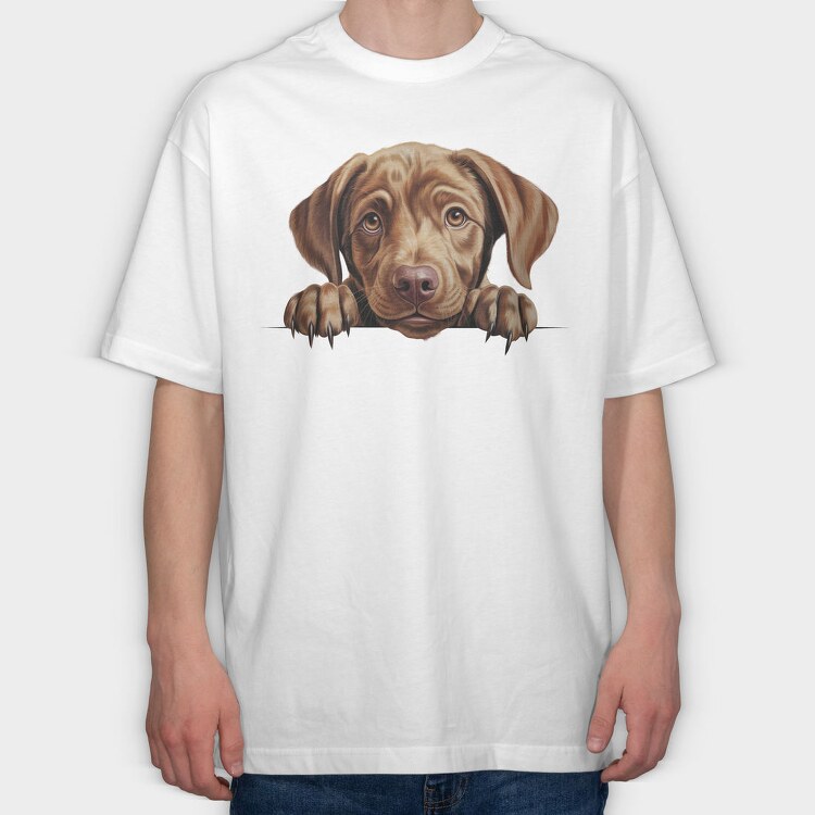 Labrador Retriever Peeking, Tricou Oversize Barbati (Unisex)