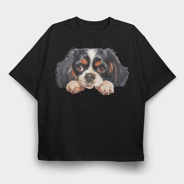 King Charles Spaniel Peeking Face, Tricou Oversize Barbati (Unisex)
