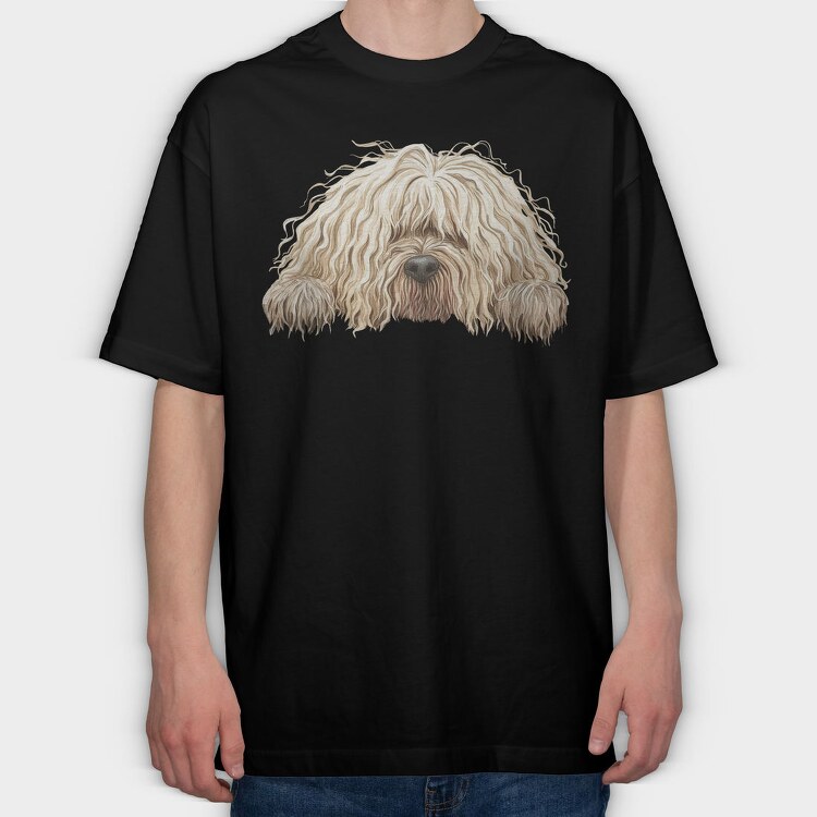 Komondor Peeking Face, Tricou Oversize Barbati (Unisex)